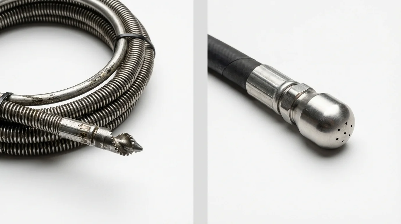 Drain snake cable and hydro jetting nozzle used for drain cleaning in Sublimity, OR