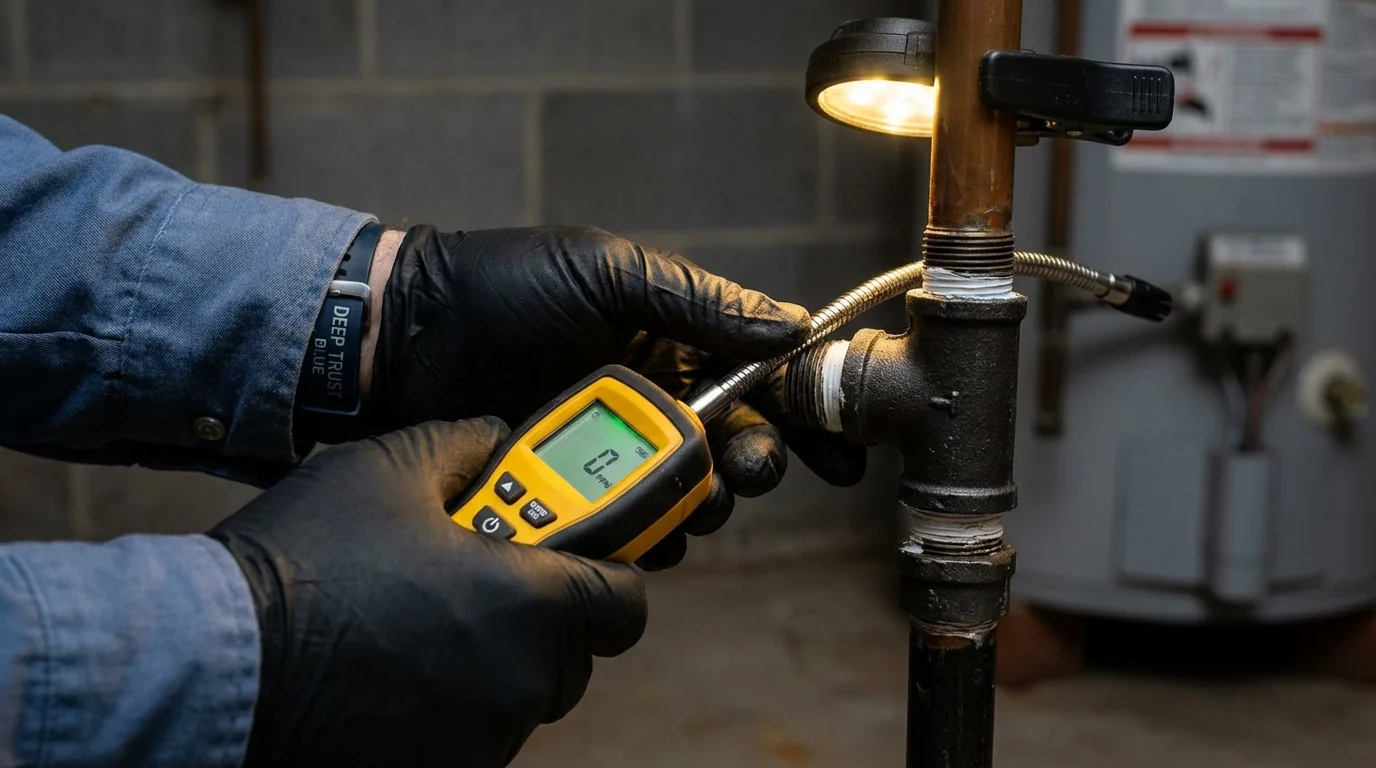Gas leak detection with electronic sniffer by Johns Plumbing LLC in Sublimity