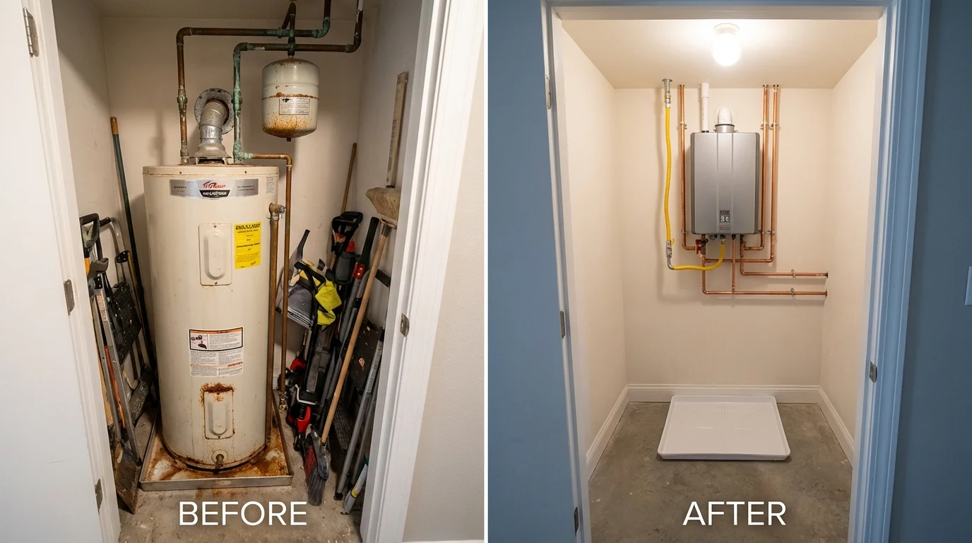 Tank water heater versus wall-mounted tankless unit comparison for Sublimity, OR homeowners