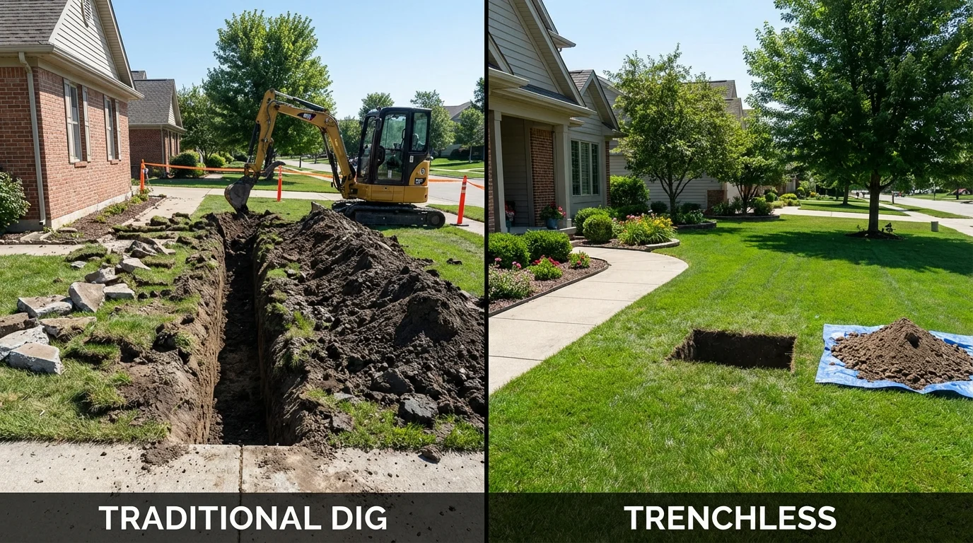 Trenchless sewer repair with minimal yard damage versus traditional excavation in Sublimity, OR